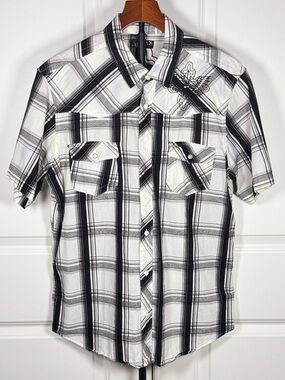 Helix Plaid Western Snap Shirt Y2K Rock Grunge Embroidered Western Men’s Large